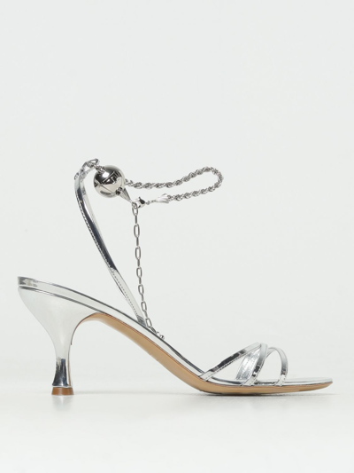 Ferragamo Woman Sandal With Ankle Chain In Silver