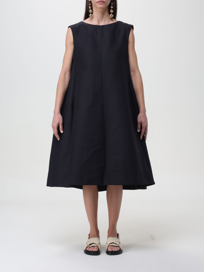 Marni Women's Black Cotton Sleeveless Midi Dress With Oversized Back Panel
