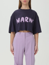 Marni Logo-print Cropped Cotton T-shirt In Blue
