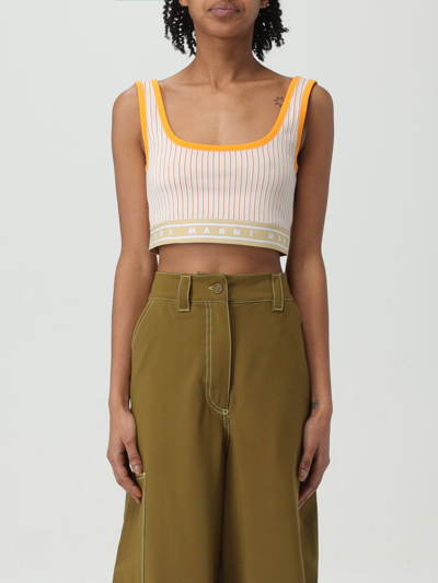 Marni Ladies Layered Sleeveless Cotton Top In Cream