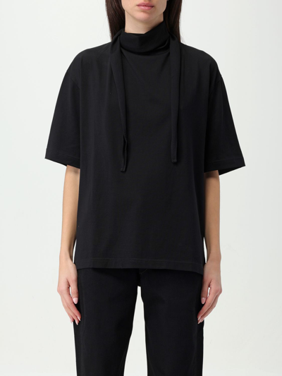 Lemaire Tie-fastened Short Sleeved T-shirt In Black