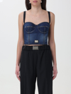 Dolce & Gabbana Logo-plaque Denim Crop Top In Denim