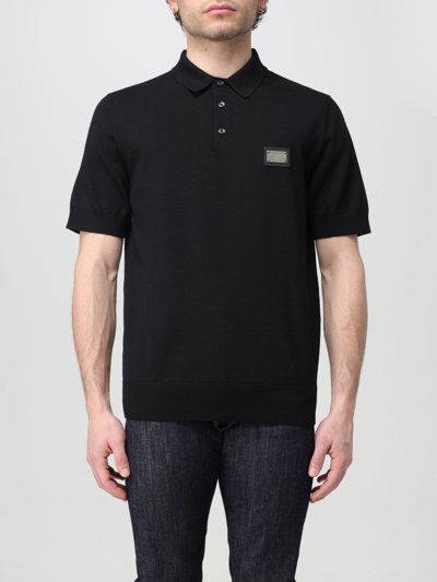 Dolce & Gabbana Logo-patch Polo Shirt In Black