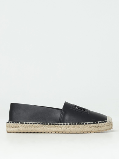 Dolce & Gabbana Leather Espadrilles With Logo In Black