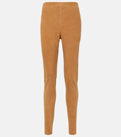 Joseph Mid-rise Suede Leggings In Brown