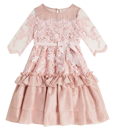 Patachou Kids' Frill-trimmed Chiffon Dress In Pink