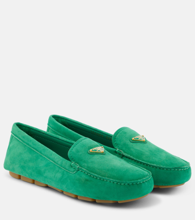 Prada Suede Driving Shoes In Green