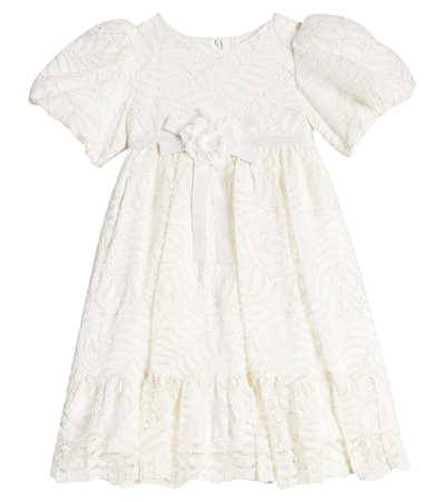 Patachou Kids' Floral-appliqué Gathered Lace Dress In White