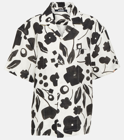 Jacquemus La Chemise Jean Printed Linen Shirt In Bianco