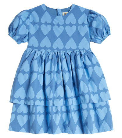 Jellymallow Kids' Heart Cotton Dress In Blue