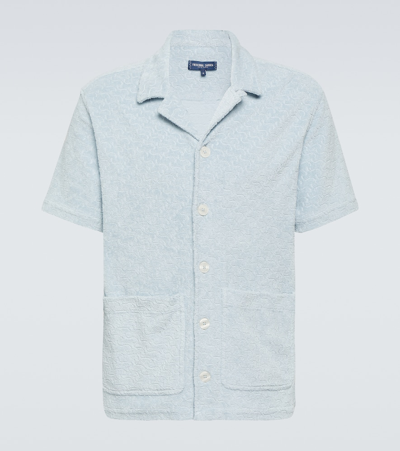 Frescobol Carioca Paco Cotton Terry Jacquard Bowling Shirt In Blue