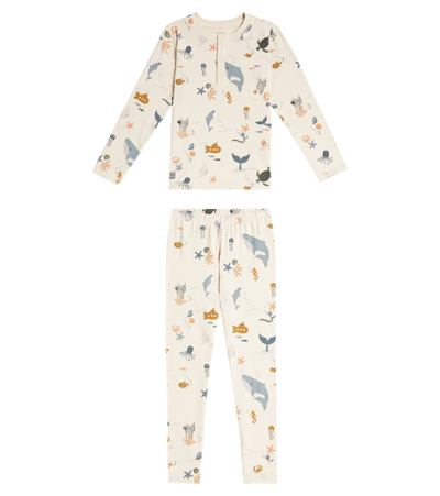 Liewood Kids' Wilhelm Printed Cotton-blend Pajamas In Beige