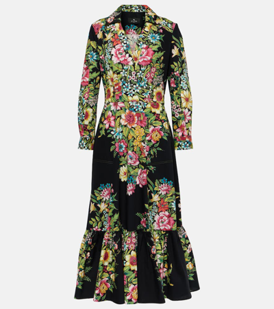 Etro Printed Cotton Midi Dress In Black