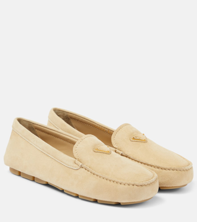 Prada Suede Driving Shoes In Neutral