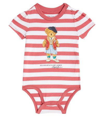 Polo Ralph Lauren Baby Polo Bear Striped Cotton Playsuit In Red