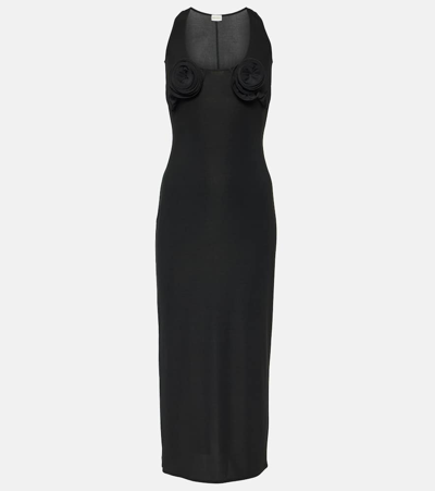 Magda Butrym Floral-appliqué Jersey Midi Dress In Black