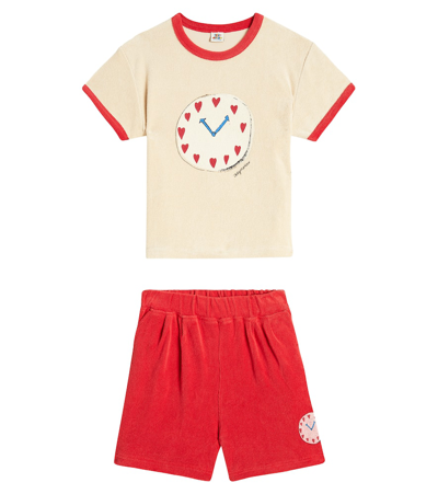 Jellymallow Kids' Watch Terry T-shirt And Shorts Set In Red