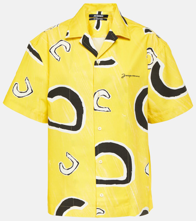 Jacquemus La Chemise Jean印花棉质保龄球衬衫 In Yellow