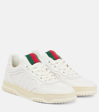 Gucci Gg Re-web Leather Sneakers In White