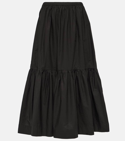 Ganni Cotton Poplin Midi Skirt In Black