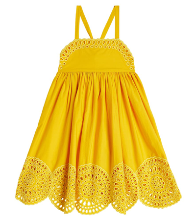 Stella Mccartney Kids' Embroidered Cotton Dress In Yellow