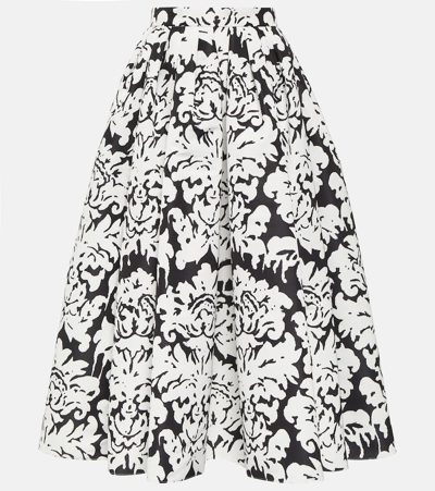 Alexander Mcqueen Pleated Printed Midi Skirt In Black/ivory