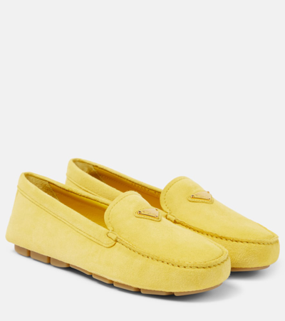 Prada Suede Driving Shoes In Blue