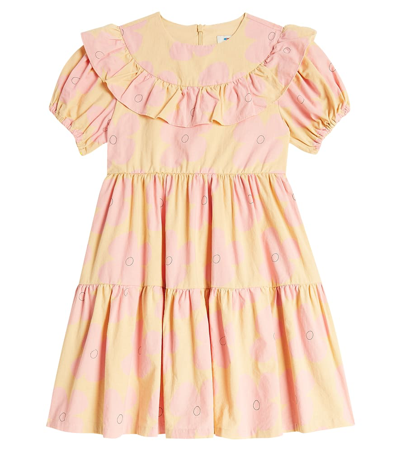 Jellymallow Kids' Pink Flower Tiered Cotton Dress In Beige