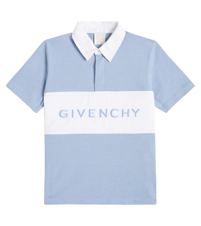 Givenchy Kids' Logo棉质针织polo衫 In Blue