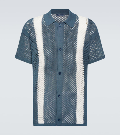 Frescobol Carioca Castillo Cotton-blend Crochet Bowling Shirt In Blue