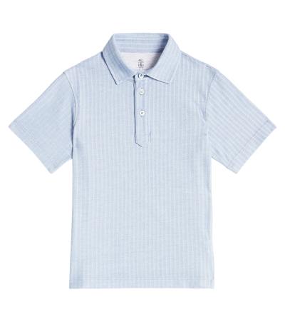 Brunello Cucinelli Kids' 棉质与真丝polo衫 In Blue