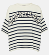 Moncler White Striped Logo Lettering T-shirt In Blue