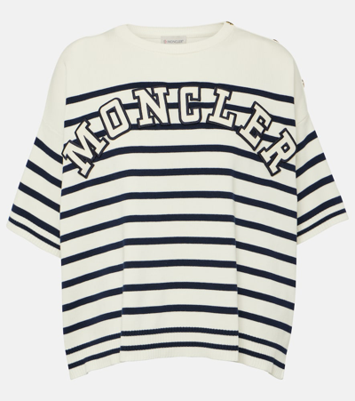 Moncler Logo Striped Cotton T-shirt In White