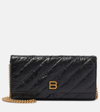 Balenciaga Crush Quilted Leather Wallet On Chain In Black