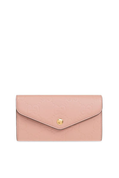Gucci Logo Embossed Envelope Wallet In Pink