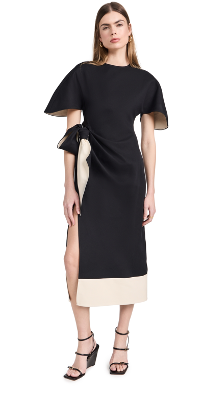 Rosie Assoulin Colorblocked Cotton-blend Midi Dress In Blackcrea