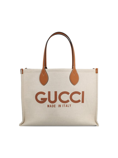 Gucci Logo Printed Mini Tote Bag In Beige