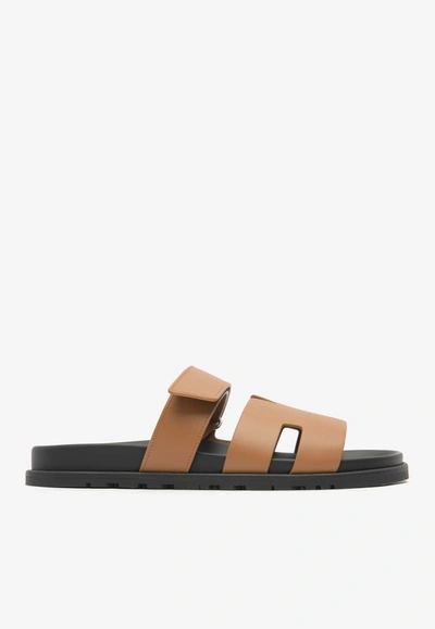 Hermes Chypre Sandals In Naturel Calfskin