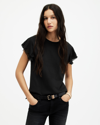Allsaints Isabel Frill Trim Short Sleeve T-shirt In Black