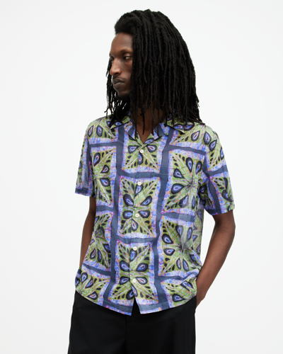 Allsaints Diaz Paisley Print Relaxed Shirt In Bright Green