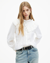 Allsaints Olea Removable Collar Pintucked Shirt In White