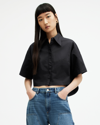 Allsaints Joanna Relaxed Fit Cropped Shirt In Black