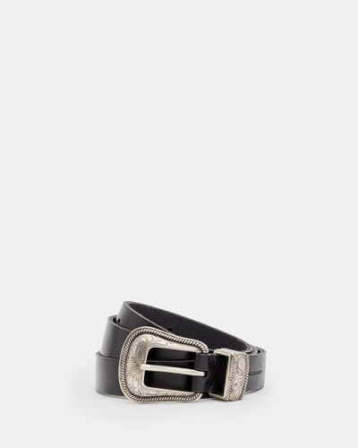 Allsaints Chuck Leather Western Belt In Black