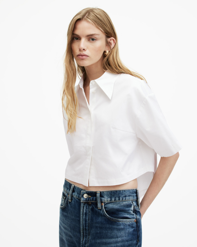 Allsaints Joanna Relaxed Fit Cropped Shirt In White