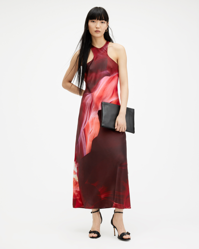 Allsaints Betina Slim Racer Neck Arches Maxi Dress In Canyon Purple