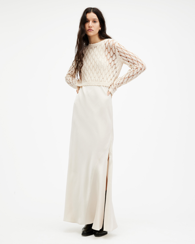 Allsaints Erin 2-in-1 Crochet Sweater Maxi Dress In Cream White