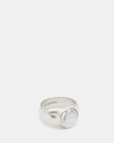 Allsaints Ryker Sterling Silver Stone Ring In Warm Silver/white