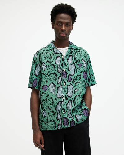 Allsaints Tijuana Bandana Print Shirt In Teal Green