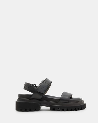 Allsaints Rory Chunky Leather Velcro Sandals In Black