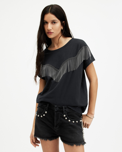 Allsaints Imogen Boy Tassel Front T-shirt In Black